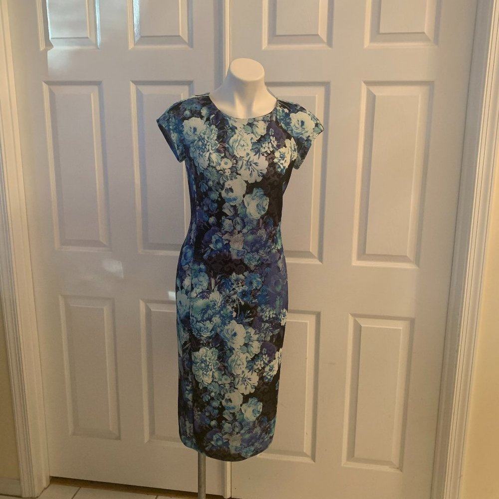 Blue Floral stretchy above the knee dress